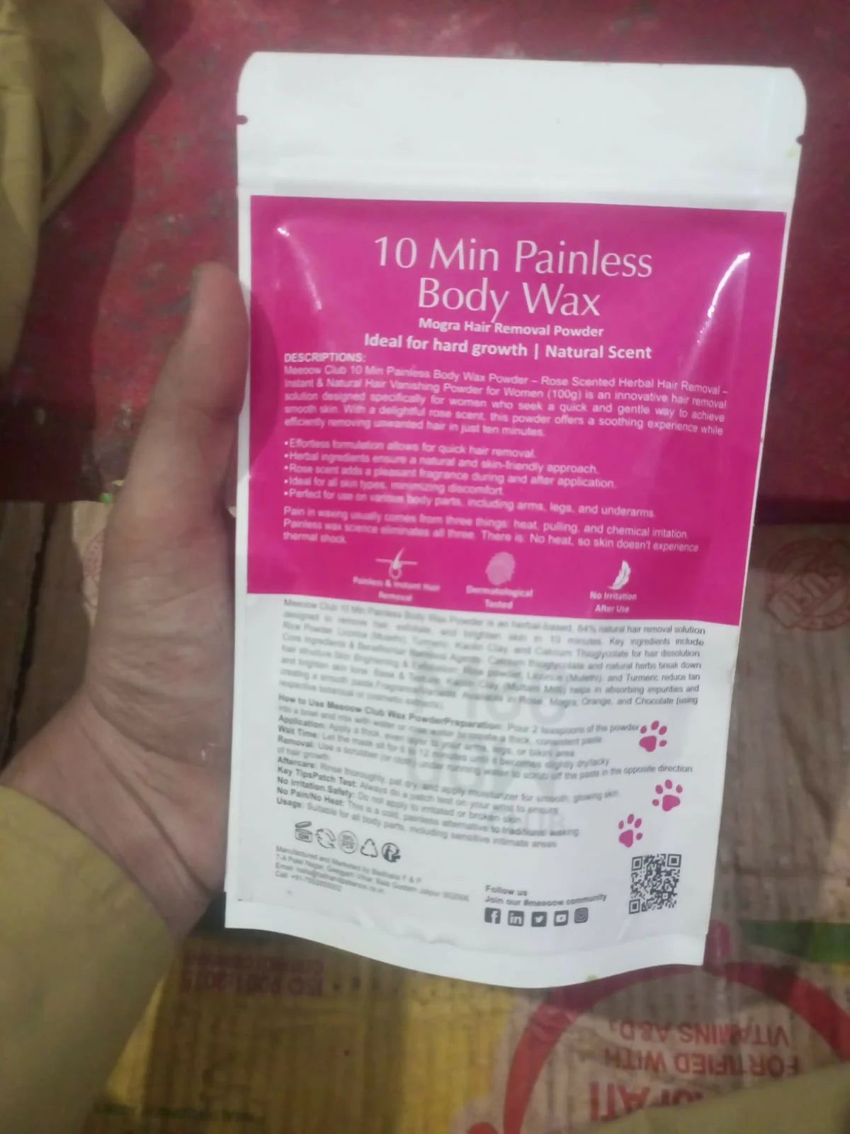 MEOW 10 MIN Painless Body Wax Powder – Herbal Hair Removal Powder (100g)